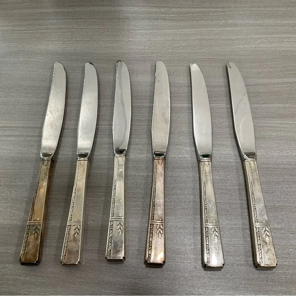 VINTAGE‎ ONEIDA PRESTIGE GRENOBLE DINNER KNIVES SILVERPLATE 1938 SET OF SIX